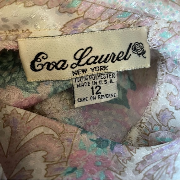 Vintage 80's Eva Laurel Pastel Floral Paisley Print Long Sleeve Mock Neck Blouse - Picture 8 of 10